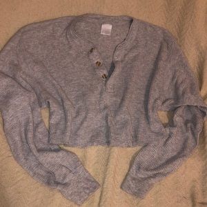 Waffle knit grey cropped sweater